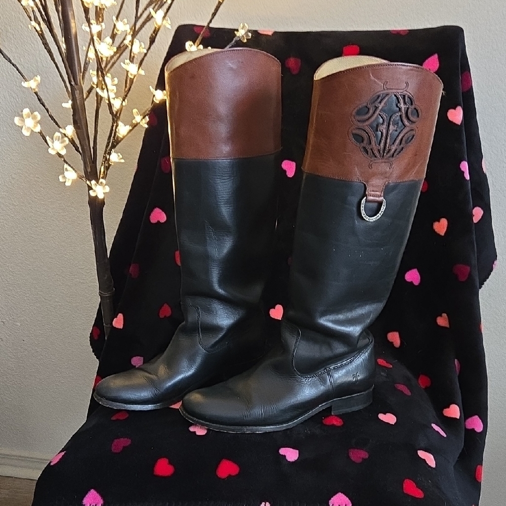 Frye Brown and Black Tall Leather Boots